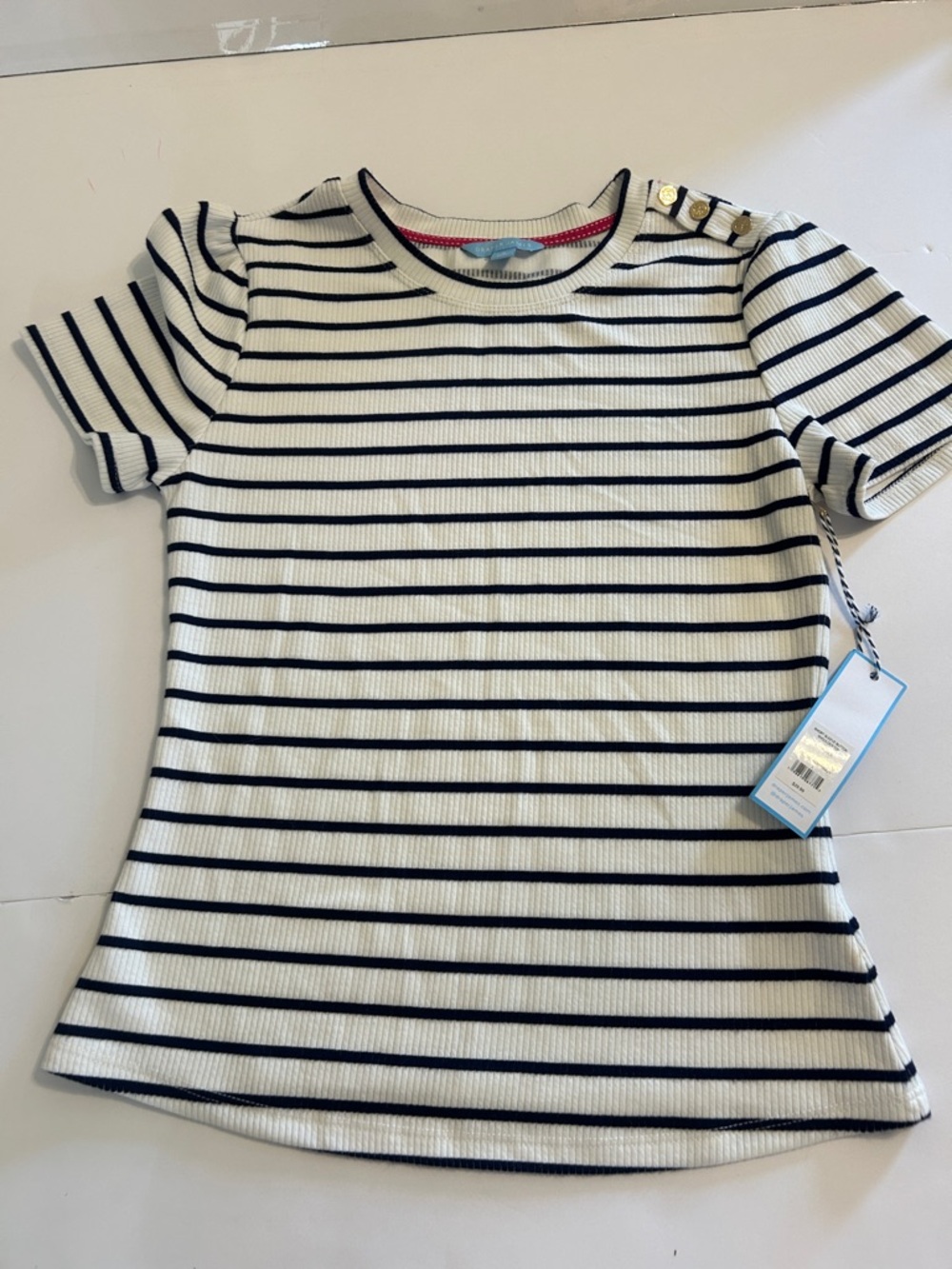 Draper James White Navy Striped Short Sleeve Tee